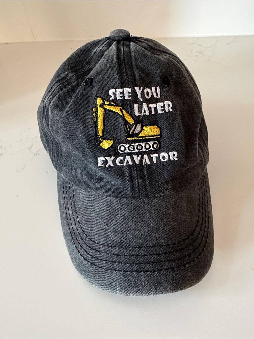 See You Later Excavator Embroidered Baby Hat - Charcoal